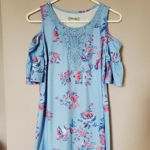 Mudd Blue Floral Cold Shoulder Dress Sz 14